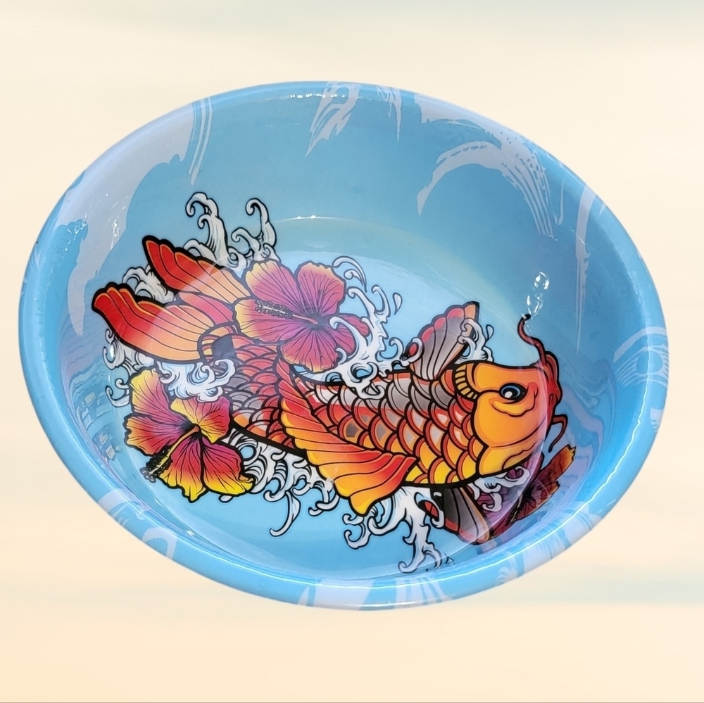 NWT Komodo Koi Fish L Tattoo Design Enamel Coated Stainless Steel Pet Bowl T39
